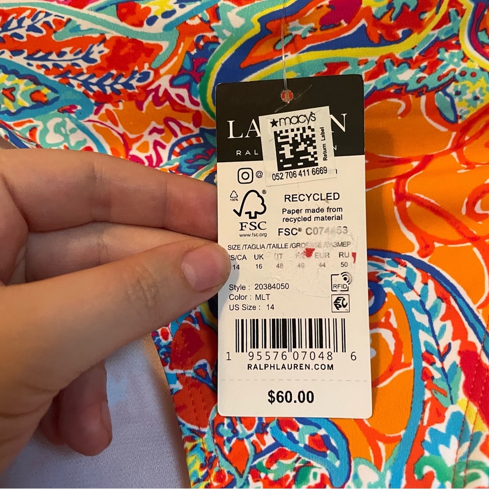 NWT Lauren Ralph Lauren 14 Womens Paisley Orange Women’s Bikini Swim Bottoms $60 - Picture 5 of 12